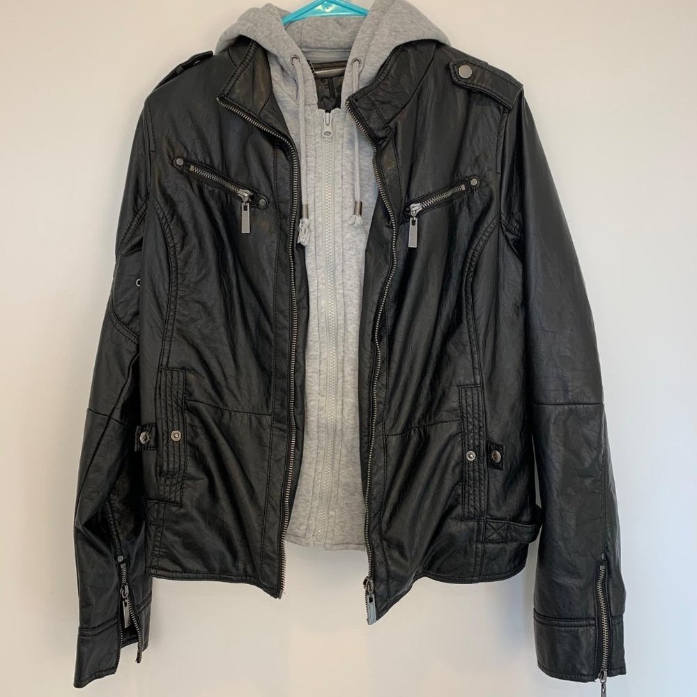 Jou Jou Juniors Hooded Faux-Leather Moto Jacket XL - Picture 10 of 10